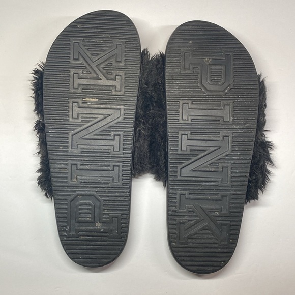 Victoria Secret PINK furry open toe sandal slides 9 - Picture 3 of 4